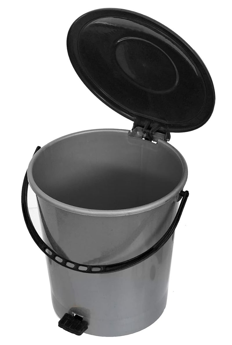Kuber Industries Plastic Pedal DustbinWastebin With Handle 10 Liter Grey Black47KM0969 - Image 3