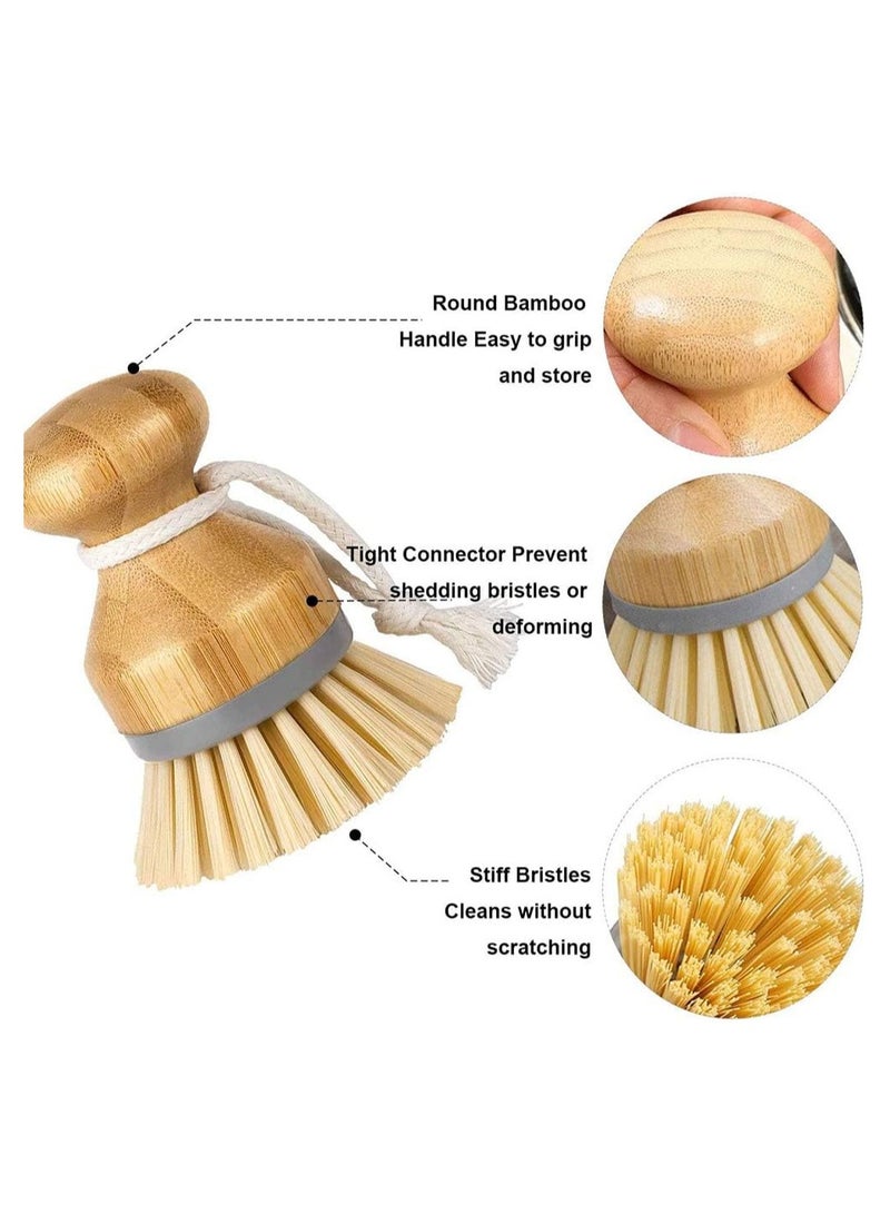 general Bamboo palm brush for cutlery, pots, pans, kitchen sink, bathroom, household cleaning, natural wood, stiff bristles, pack of 2, log and grey - Image 2