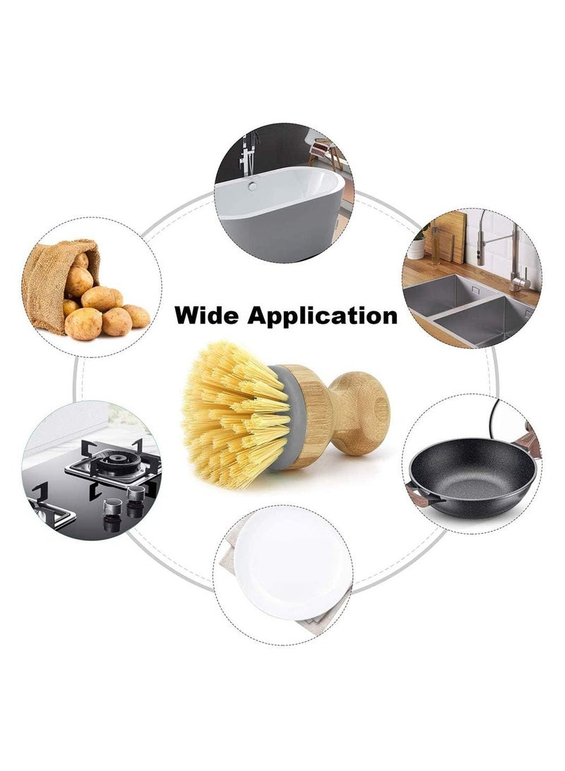 general Bamboo palm brush for cutlery, pots, pans, kitchen sink, bathroom, household cleaning, natural wood, stiff bristles, pack of 2, log and grey - Image 4