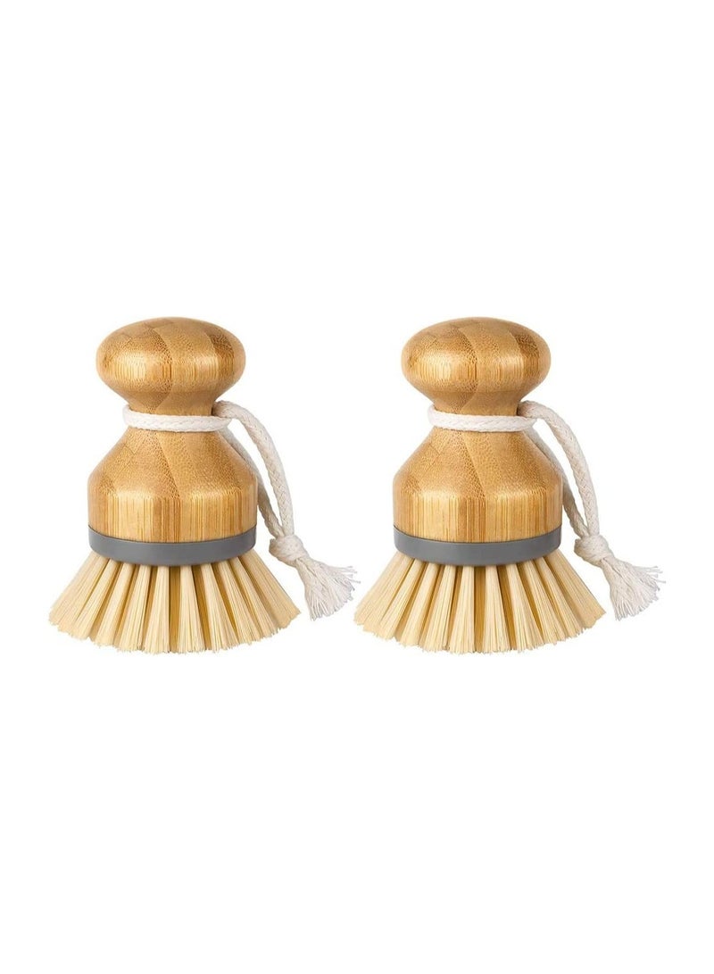 general Bamboo palm brush for cutlery, pots, pans, kitchen sink, bathroom, household cleaning, natural wood, stiff bristles, pack of 2, log and grey - Image 1