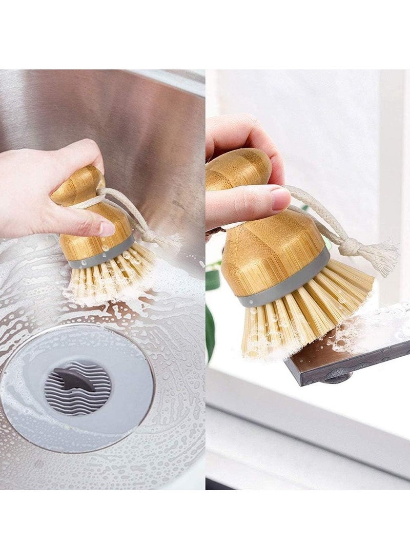 general Bamboo palm brush for cutlery, pots, pans, kitchen sink, bathroom, household cleaning, natural wood, stiff bristles, pack of 2, log and grey - Image 3