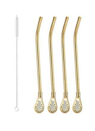 4-Piece Reusable Straw Set Filter Spoon and Straw Combined With Cleaning Brush Gold - pzsku/Z34CE80C4132DE60EDD4DZ/45/_/1679479598/5a658017-b799-4582-ba8c-9e3db934e5ff