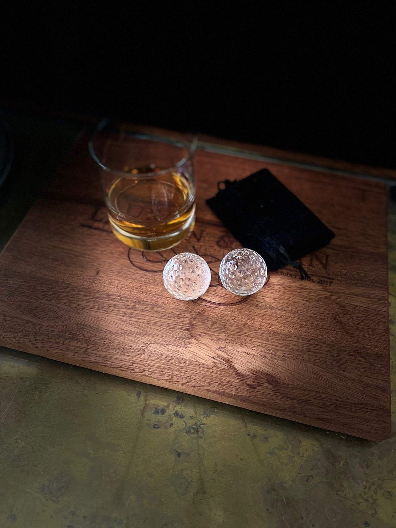 Gemsho Glass Golf Ball Whiskey Chillers and Pouch for Freezer - Set of 2 - Crystal Glass Whiskey Stones for Chilling Vodka, Whiskey, and Scotch - Each Stone Keeps Your Drinks Cool and Unique - for Men and Women - Image 2