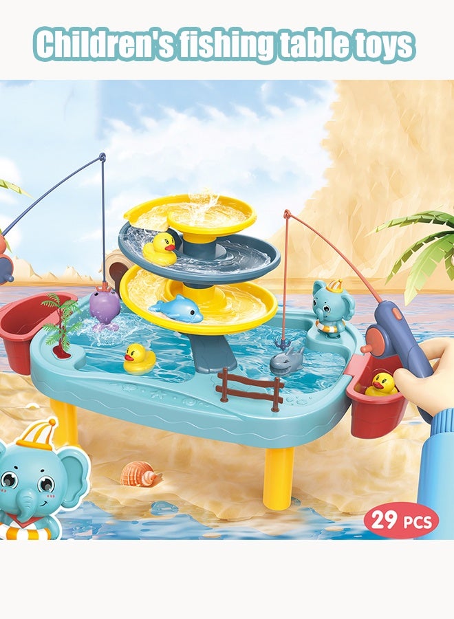 29-piece children's fishing toy set Multi-layer fishing table Children's fishing table Water park toy set Role play - Image 1