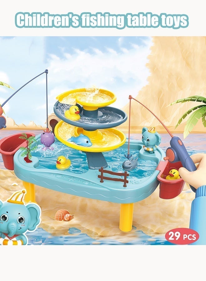 aoduoyaya 29-piece children's fishing toy set Multi-layer fishing table Children's fishing table Water park toy set Role play - Image 4