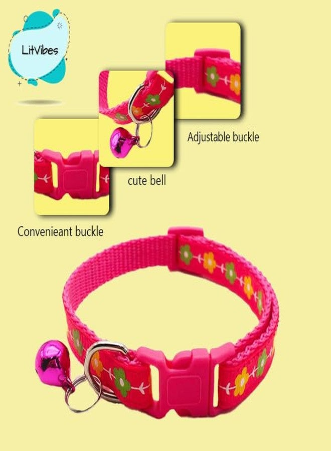 Litvibes Cat & Puppy Collar with Bell,Kitten & Small Dogs Soft Adjustable,Safe,Solid & Protective Breakaway for Cats & Puppies,Cute Kitty Neckband with Flower Print-(Red) - Image 2