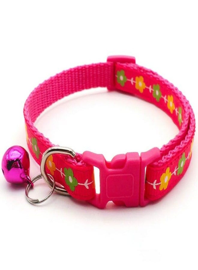 Litvibes Cat & Puppy Collar with Bell,Kitten & Small Dogs Soft Adjustable,Safe,Solid & Protective Breakaway for Cats & Puppies,Cute Kitty Neckband with Flower Print-(Red) - Image 1
