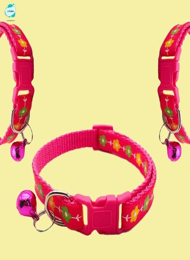Litvibes Cat & Puppy Collar with Bell,Kitten & Small Dogs Soft Adjustable,Safe,Solid & Protective Breakaway for Cats & Puppies,Cute Kitty Neckband with Flower Print-(Red) - Image 4