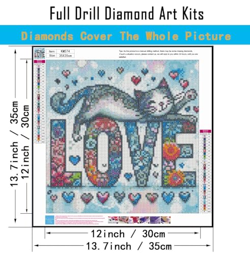 CHWGLFGG 5D Diamond Art Kits for Adults Beginners, Love Cat Diamond Painting Kits, DIY Full Round Drill Paint by Diamonds Dot Gem Art for Adults, Home Wall Decor 13.7X 13.7 Inch - Image 5