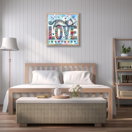 CHWGLFGG 5D Diamond Art Kits for Adults Beginners, Love Cat Diamond Painting Kits, DIY Full Round Drill Paint by Diamonds Dot Gem Art for Adults, Home Wall Decor 13.7X 13.7 Inch - Image 3