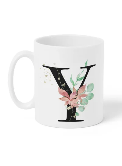 LOWHA 11 oz Ceramic Mug with Letter Y Design on Both Sides