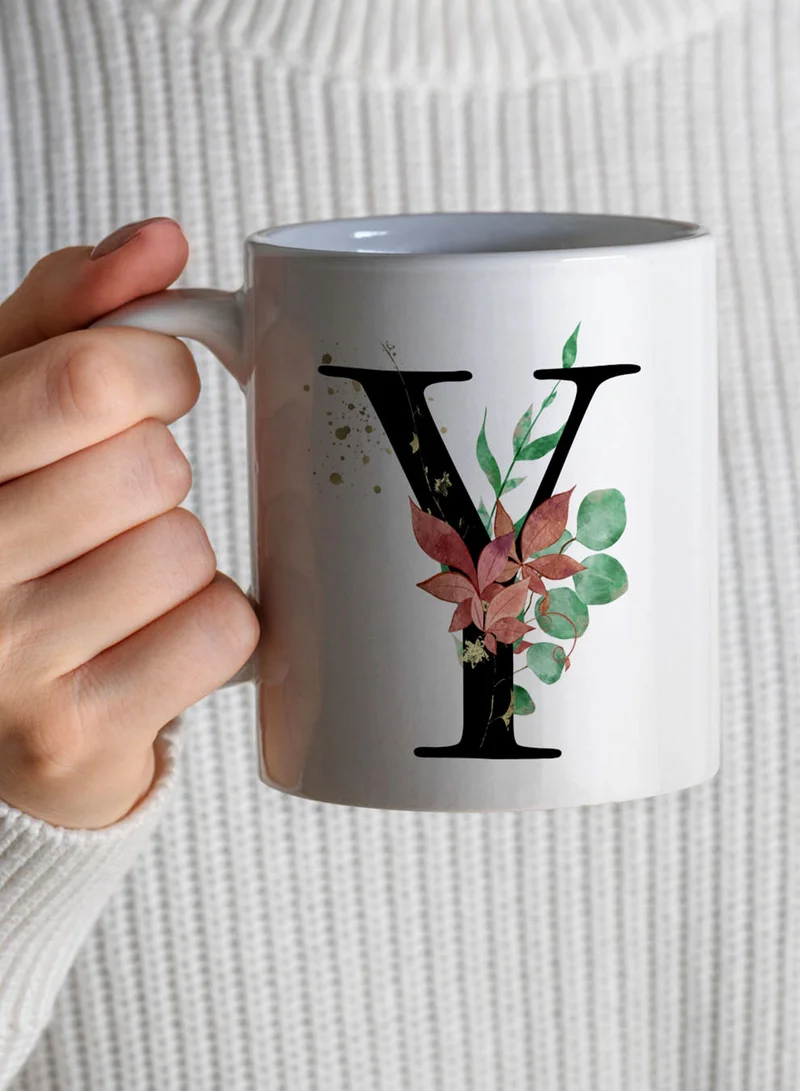 LOWHA 11 oz Ceramic Mug with Letter Y Design on Both Sides