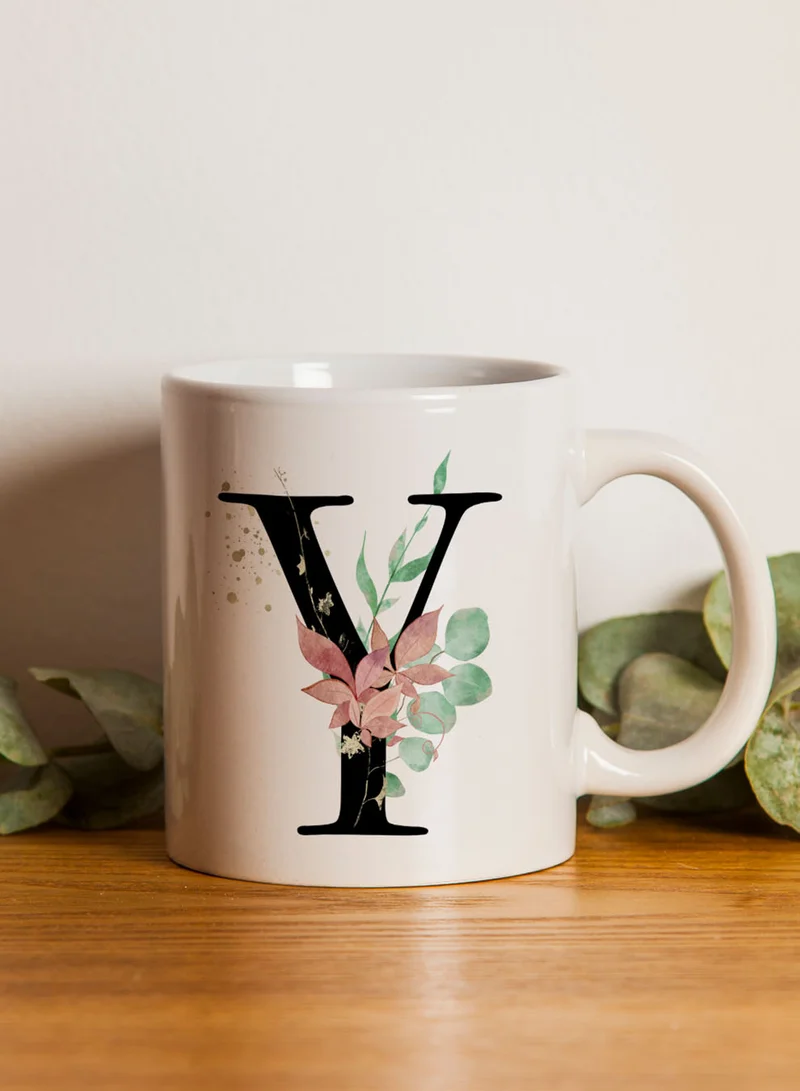 LOWHA 11 oz Ceramic Mug with Letter Y Design on Both Sides