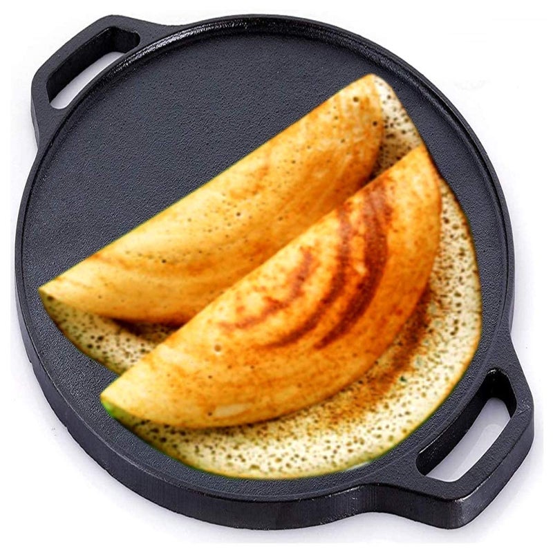 XL Kitchen مقلاة دُسَة روتي تشاباتي من الحديد الزهر مسبقة التتبيل 12 بوصة سوداء - Image 1