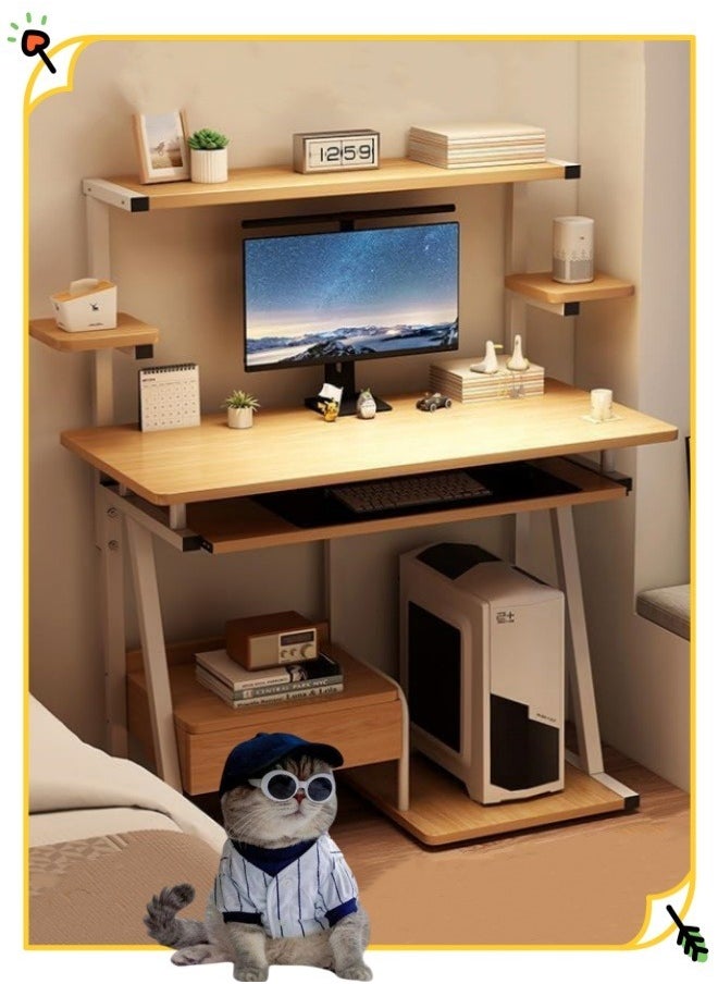 Generic - Computer Desk With Monitor Stand And Storage Shelves Drawer Keyboard Tray Small Computer Desk With Sturdy Metal Frame Home Office Desk Study Table For Small Spaces (Oak And White) - Image 1