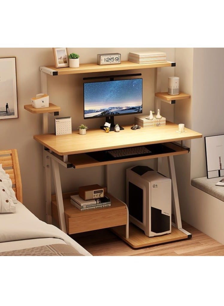 Generic - Computer Desk With Monitor Stand And Storage Shelves Drawer Keyboard Tray Small Computer Desk With Sturdy Metal Frame Home Office Desk Study Table For Small Spaces (Oak And White) - Image 1