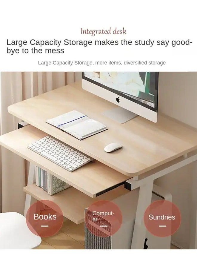 Generic - Computer Desk With Monitor Stand And Storage Shelves Drawer Keyboard Tray Small Computer Desk With Sturdy Metal Frame Home Office Desk Study Table For Small Spaces (Oak And White) - Image 1