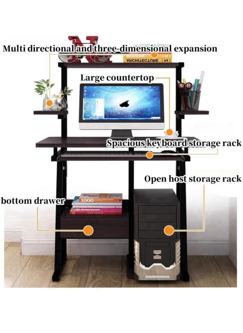 Generic - Computer Desk With Monitor Stand And Storage Shelves Drawer Keyboard Tray Small Computer Desk With Sturdy Metal Frame Home Office Desk Study Table For Small Spaces (Oak And White) - Image 1