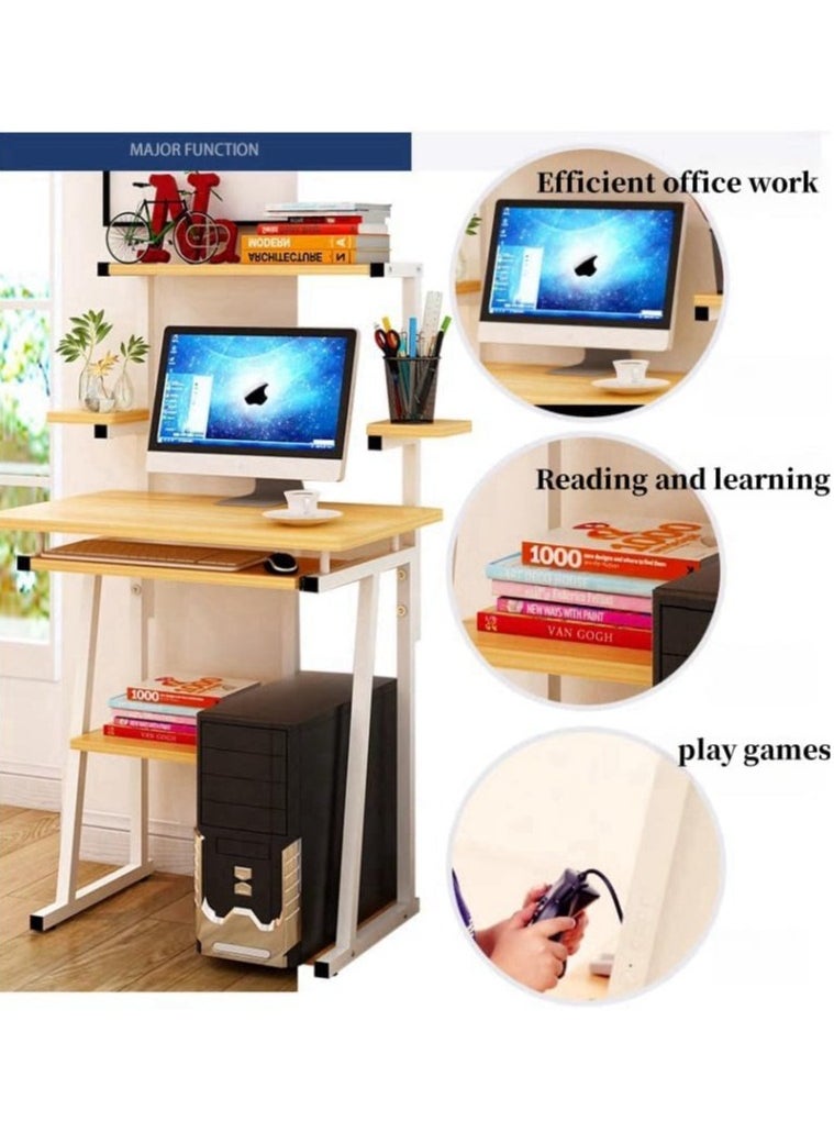 Generic - Computer Desk With Monitor Stand And Storage Shelves Drawer Keyboard Tray Small Computer Desk With Sturdy Metal Frame Home Office Desk Study Table For Small Spaces (Oak And White) - Image 1
