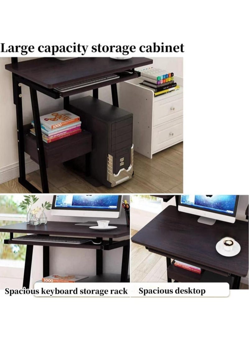 Generic - Computer Desk With Monitor Stand And Storage Shelves Drawer Keyboard Tray Small Computer Desk With Sturdy Metal Frame Home Office Desk Study Table For Small Spaces (Oak And White) - Image 1
