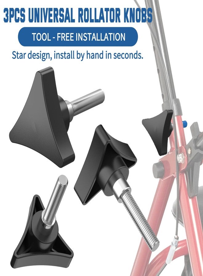 MOTOQUEEN for Medline Replacement Knobs, 3Pcs Universal Rollator Walker Knob Parts - Aluminum Star Knobs for Rolling Walker, Foldable Rollator, Hand Propelled Walker - Easy Install, No Tools Needed - Image 3