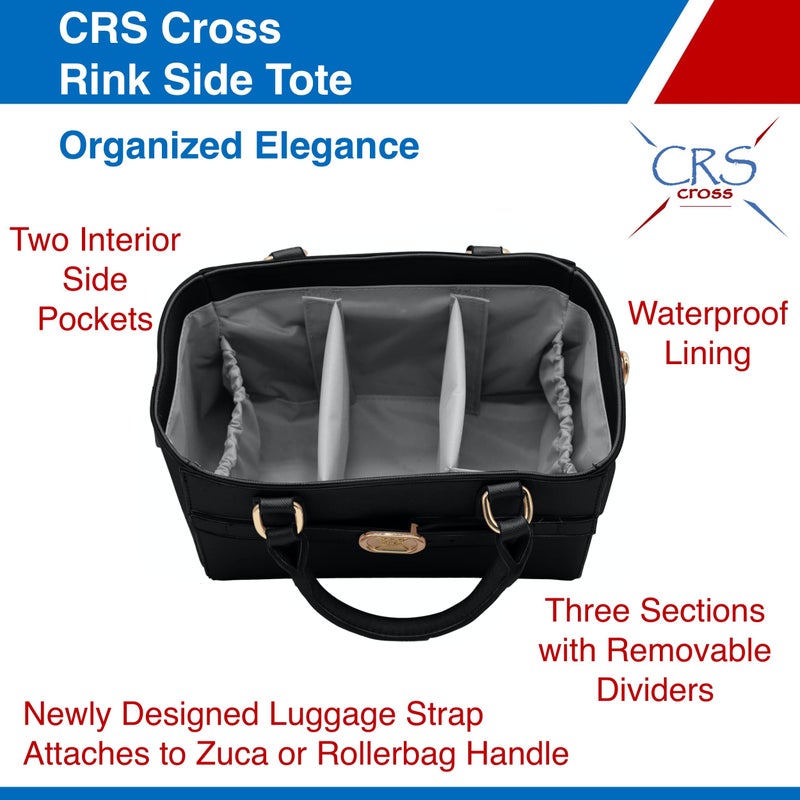 CRS Cross CRS Cross Rink Side Tote. Ice Skating Accessory Bag for Figure Skating, Roller and Inline Skaters, Ballet, Dance and Cheer. Organizes Guards, Water Bottle, Tissues, Phone. (Black Tote)  - Image 4