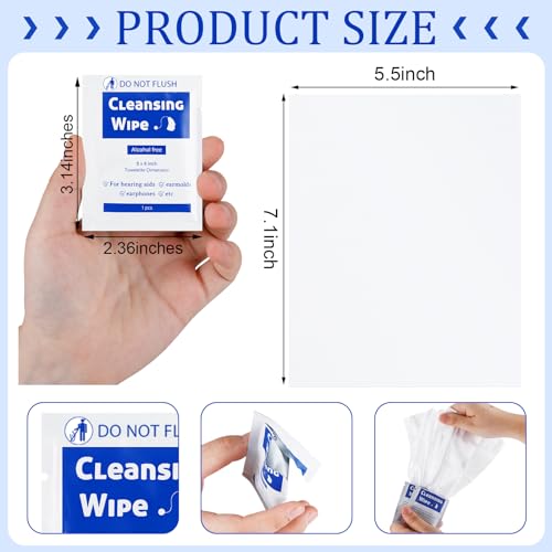 Heigble 250 Counts Hearing Aid Cleaning Wipes 551 x 787 Hearing Aid Wipes Individually Wrapped Cleaning Towelettes for Amplifier Earbuds - Image 5