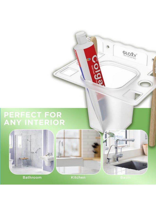 GLOXY Unbreakable Transparent Wall Mount Acrylic Toothbrush & Tumbler Holder Usable for Bathroom and Wash Basin Area, Bathroom Accessories - Image 2