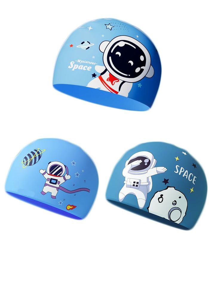 Generic Kids Swimming Caps,Swimming Hat,3Pieces Kids Swimming Caps Waterproof PU Swimming Hats Elastic Bathing Cap with Coating Cartoon Pattern for Children Girls Boys, Age 6-12 - Image 1