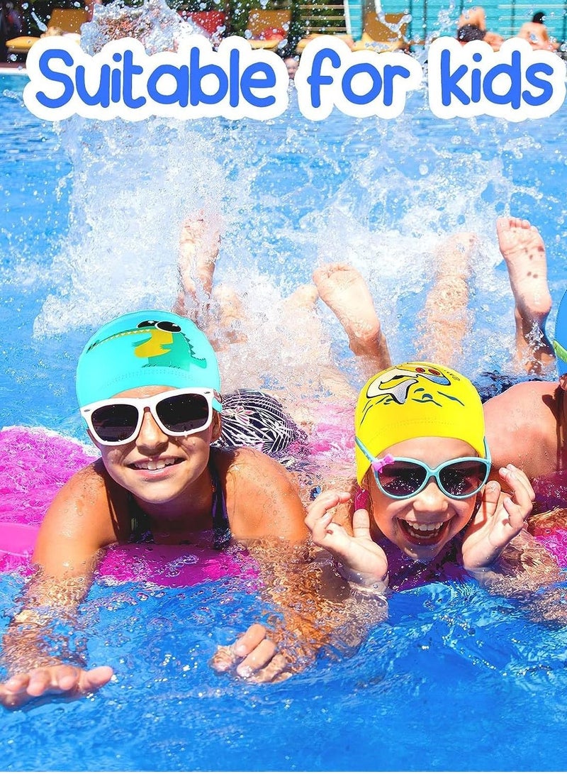 Generic Kids Swimming Caps,Swimming Hat,3Pieces Kids Swimming Caps Waterproof PU Swimming Hats Elastic Bathing Cap with Coating Cartoon Pattern for Children Girls Boys, Age 6-12 - Image 5