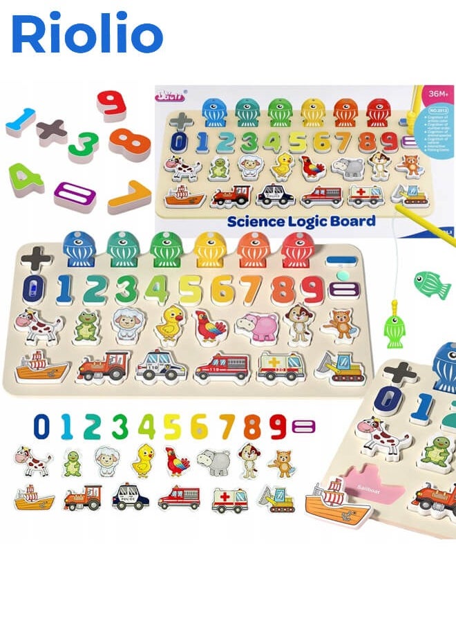 Riolio 4-in-1 Montessori Educational Toys for Kids: Numbers, Vehicles, Animals, and Fishing to Develop Cognitive Skills and Enhance Children's Thinking Abilities  - Image 1
