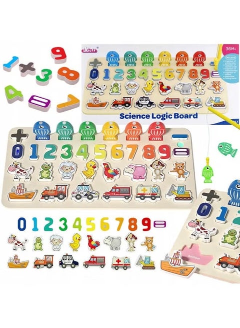 ألعاب تعليمية للأطفال 4 في 1 بأسلوب مونتيسوري: الأرقام، وسائل النقل، الحيوانات، والصيد، لتنمية إدراك الأطفال وتعزيز مهارات التفكير لديهم
