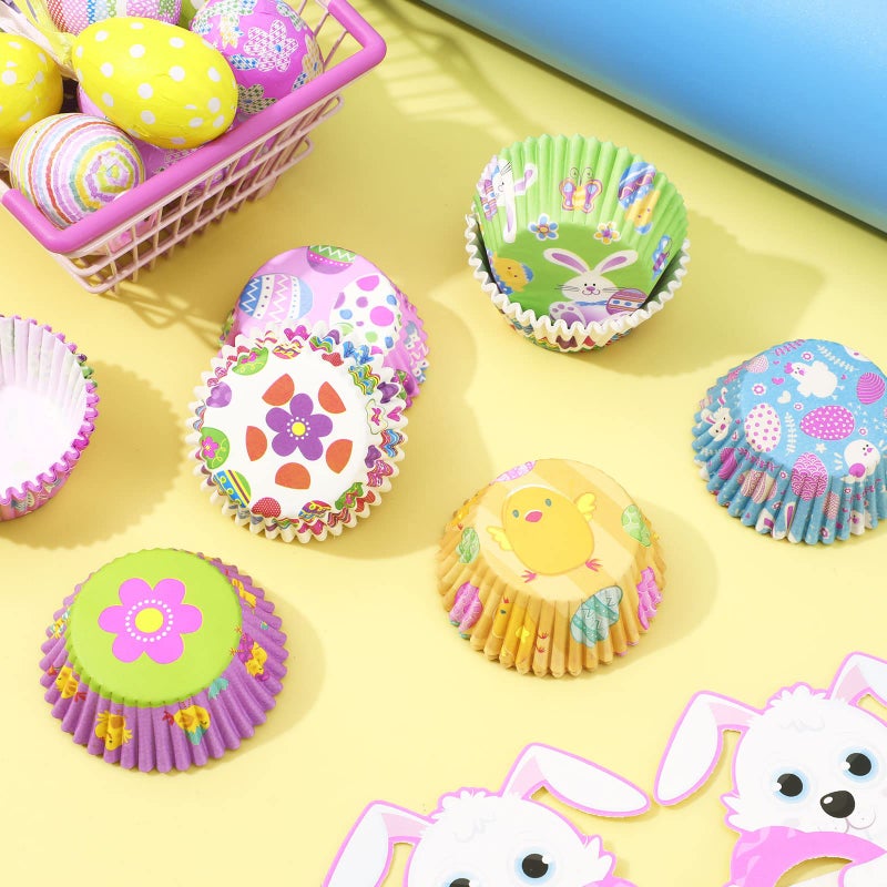 SANNIX 450pcs Easter Cupcake Liners, Bunny Chick Egg Baking Cups Cupcake Wrappers Paper Wraps Muffin Liners for Easter Spring Birthday Party Candy Cake Decorations Supplies(9 Designs) - Image 3