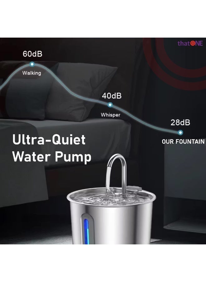That One Upgraded Stainless Steel Cat Water Fountain, Cat Water Dispenser, Dishwasher-Safe, 2 Water Flow Modes – Ultra Quiet, 4-layer filter with an extra filter and 2 pump sponges - Image 5