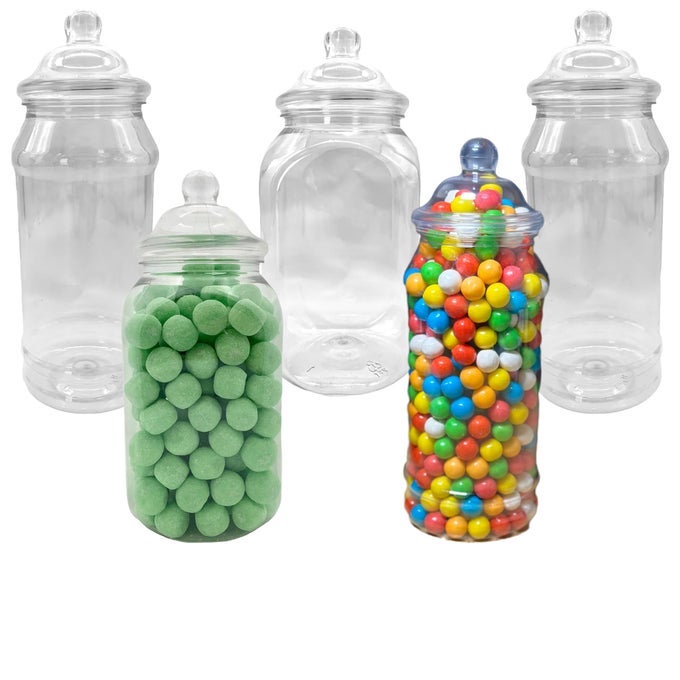 5 X EMPTY MIXED 1L PLASTIC VICTORIAN SWEET JARS FOR CANDY BUFFET WEDDING PARTY