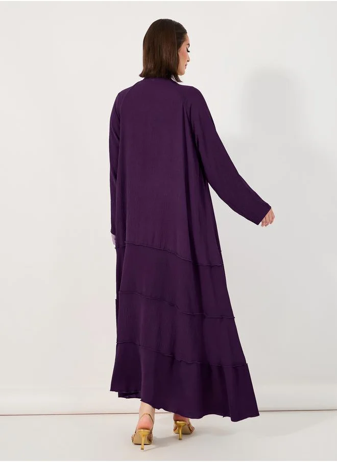 Styli Tiered Crepe Abaya with Flared Hem