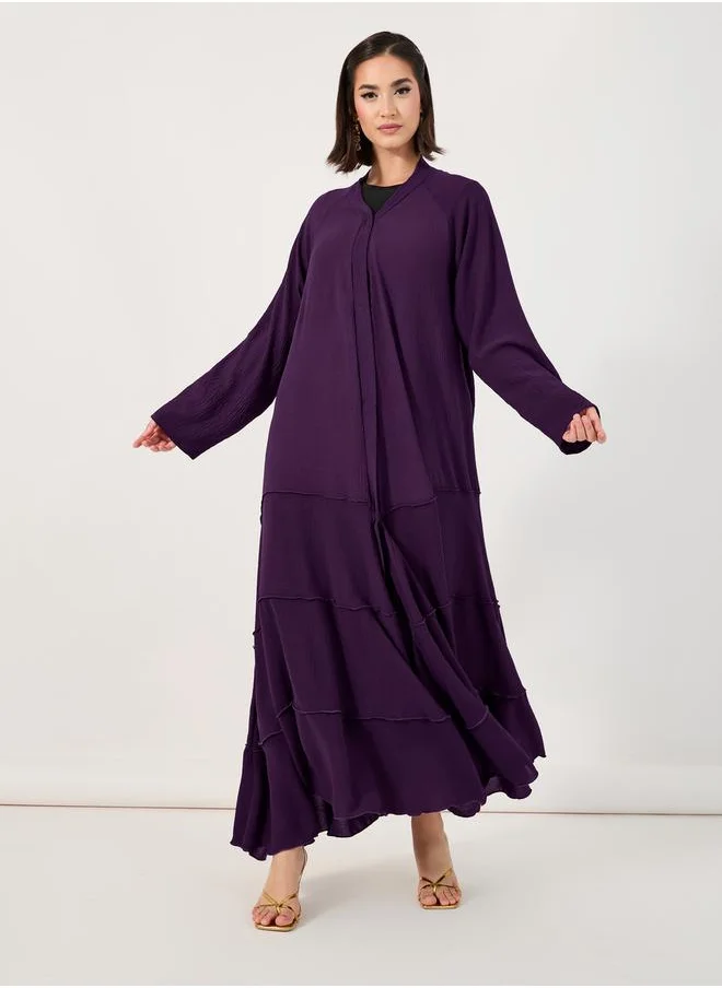 Styli Tiered Crepe Abaya with Flared Hem