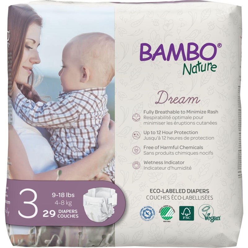 Bambo Nature Hypoallergenic Baby Diapers, Eco-Labelled Sustainable Diapers, Enhanced Leakage Protection, Totally Chlorine-free, Skin Friendly, and Super Absorbent - Size 3 (29 Count) - Image 1