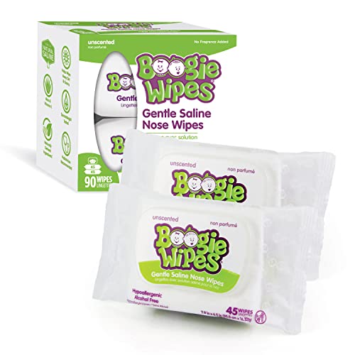Boogie Wipes مناديل أنف ملحية من بوجي، للأطفال والرضع، للوجه واليدين والجسم، مؤهلة لـ FSA/HSA، مصنوعة من فيتامين E، الألوة، والملح الطبيعي، بدون رائحة، 90 قطعة (عبوة من 1) - Image 2