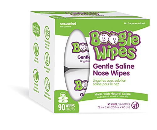 Boogie Wipes مناديل أنف ملحية من بوجي، للأطفال والرضع، للوجه واليدين والجسم، مؤهلة لـ FSA/HSA، مصنوعة من فيتامين E، الألوة، والملح الطبيعي، بدون رائحة، 90 قطعة (عبوة من 1) - Image 1
