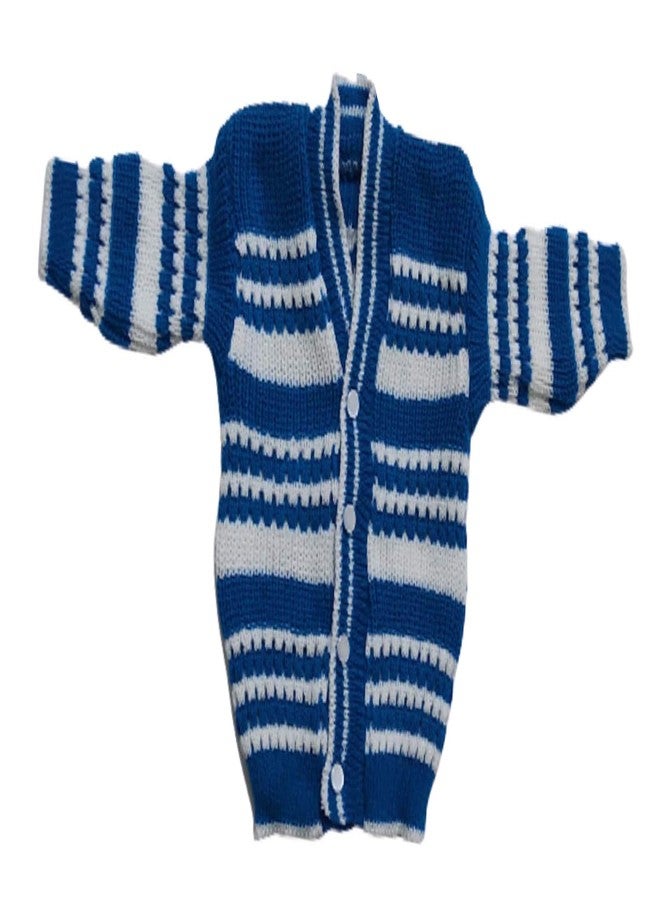 Cute Collection Hand Made New Born Baby Woolen Sweater with Pyjami Cap and Pair of Booties 0 to 3 Months Baby Boy's and Girls (Color, Blue) - Image 2