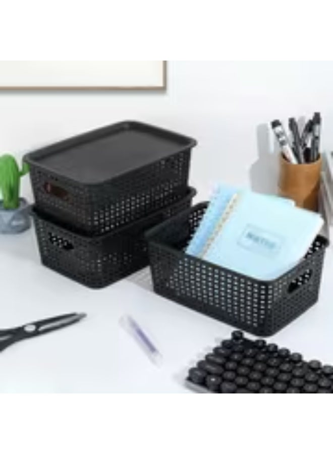 erorex 6 Pack Stackable Plastic Storage Bins with Lids - Durable Organizer Storage Baskets for Home, Office and Classroom - Multi-Purpose Shelf Bins, Home Organization, Sleek Storage Solution, Stackable Bins - Image 1