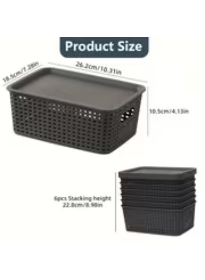 erorex 6 Pack Stackable Plastic Storage Bins with Lids - Durable Organizer Storage Baskets for Home, Office and Classroom - Multi-Purpose Shelf Bins, Home Organization, Sleek Storage Solution, Stackable Bins - Image 3
