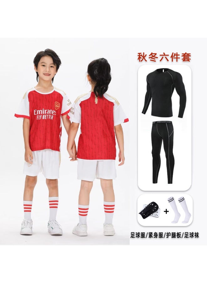 Autumn And Winter Children's Six-piece Football Uniform Set For Boys And Girls Primary School Students Competition Sports Training Uniform Jersey