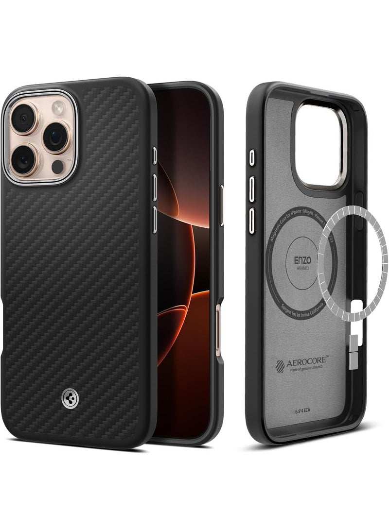 Spigen Enzo Aramid Fiber MagFit iPhone 16 Pro MAX Case Cover with Magsafe (2024) - Black Silver - Image 1