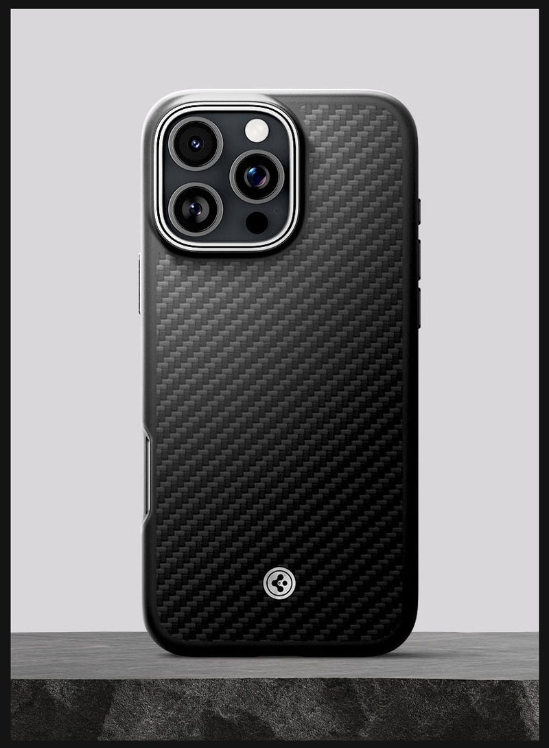 Spigen Enzo Aramid Fiber MagFit iPhone 16 Pro MAX Case Cover with Magsafe (2024) - Black Silver - Image 3