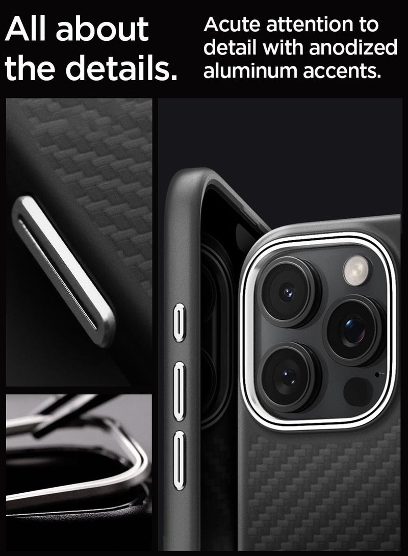 Spigen Enzo Aramid Fiber MagFit iPhone 16 Pro MAX Case Cover with Magsafe (2024) - Black Silver - Image 5
