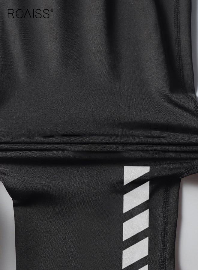 roaiss Mens Workout Sets 5 Piece Gym Training Suit Quick Dry Compression Shirt Athletic Running Clothes Fitness Apparel for Men Sports Outfit - Image 4