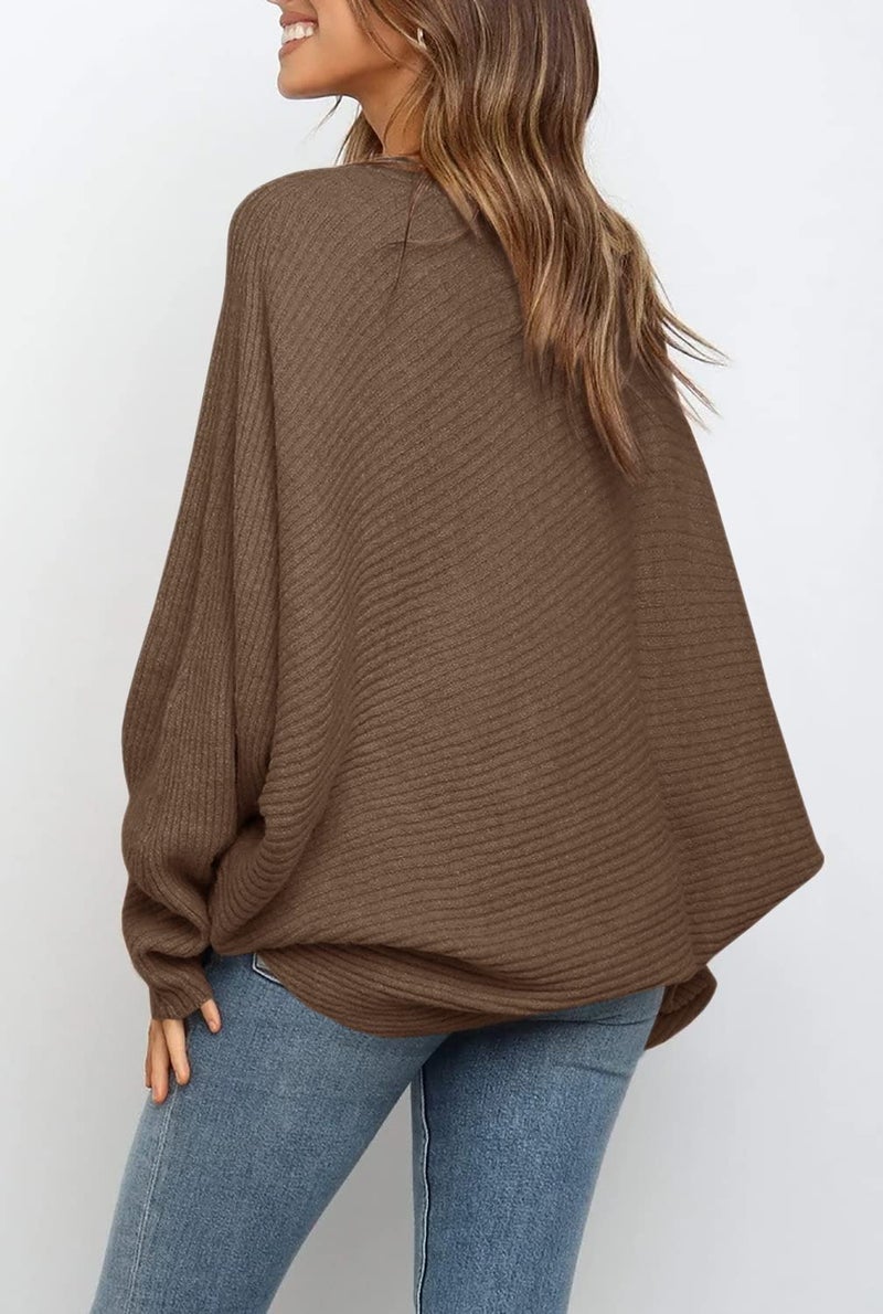 Mafulus Women's Oversized Crewneck Sweater Batwing Puff Long Sleeve Cable Slouchy Pullover Jumper Tops - Image 3