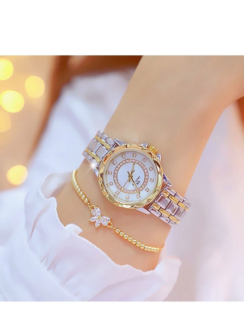 بي إس أزياء المرأة ووتش حالة معدنية الفرقة التناظرية المعصم ووتش ساعة الماس كوارتز المتلألئة ومجموعة سوار - Image 1